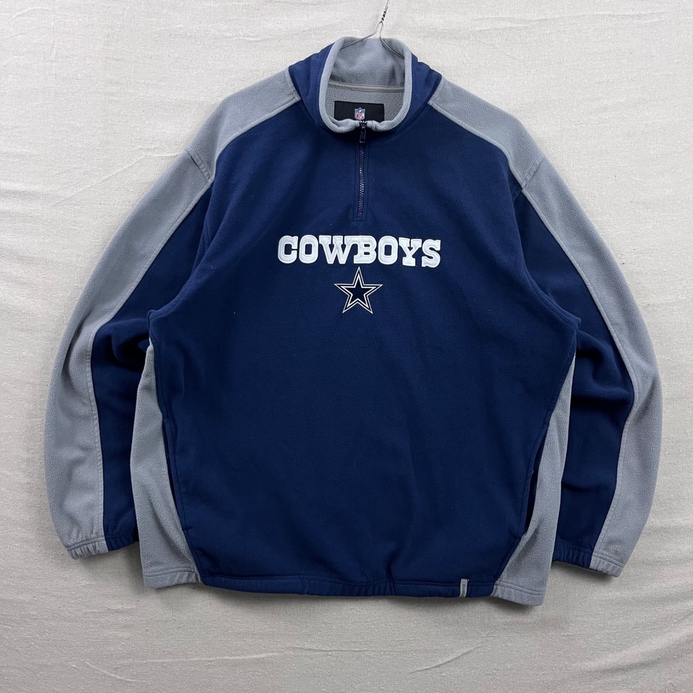 Reebok Dallas Cowboys Fleece Pullover Mens XL Navy Grey Quarter Zip NFL Logo